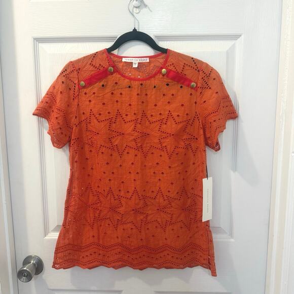 Veronica Beard Red Eyelet Star Tee‎ Top – Size 0 - Picture 1 of 10